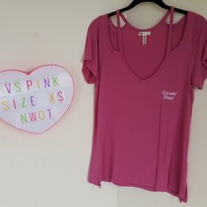 PINK💟"Current Mood" tee💟BNWOT💟sz XS